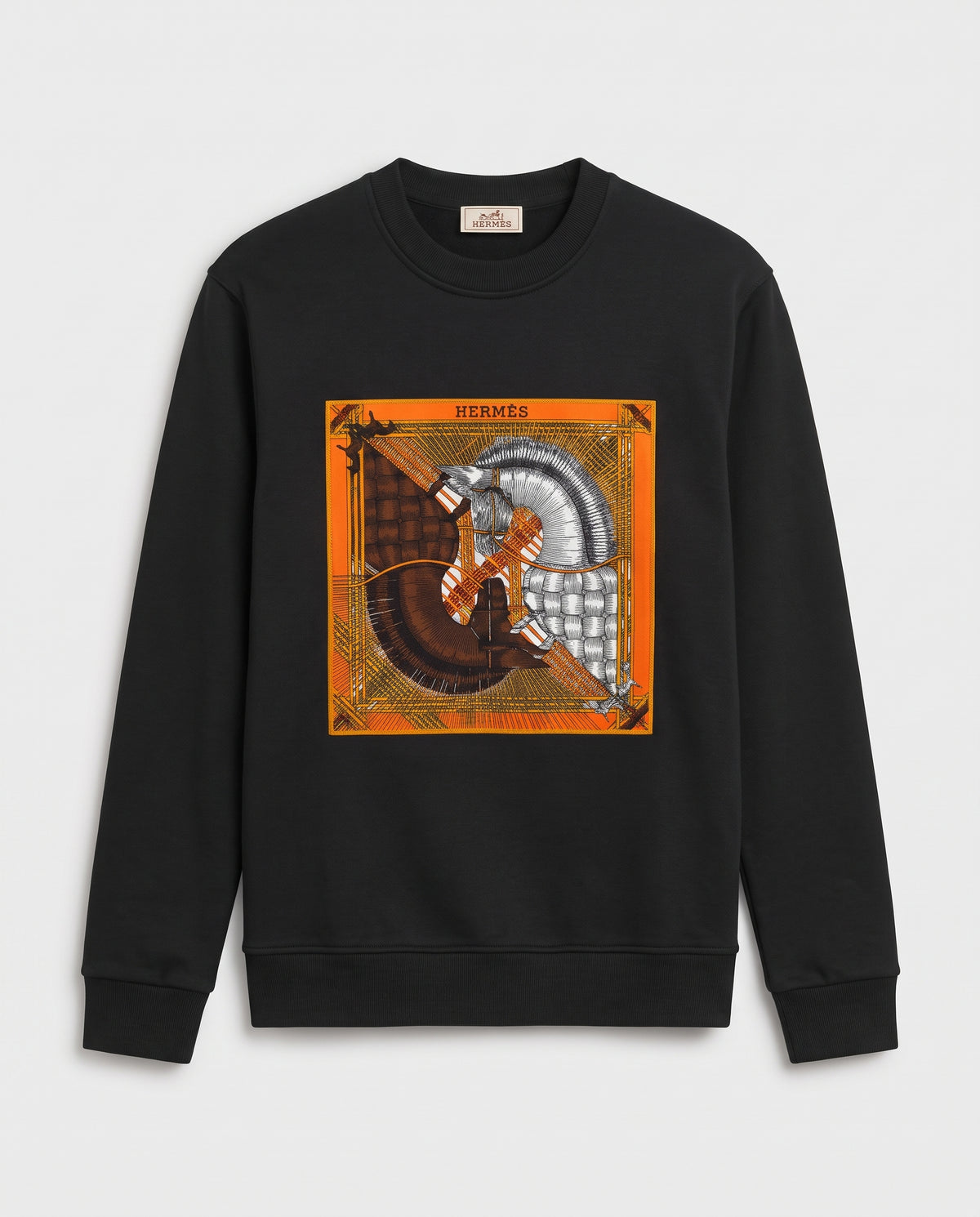 Hermès Equestrian Scarf Print Crewneck Sweatshirt – Black