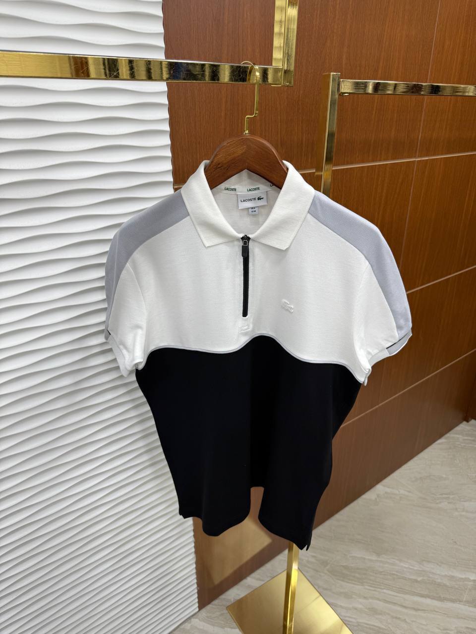 LACOSTE Zip Polo Shirt – White, Grey & Black