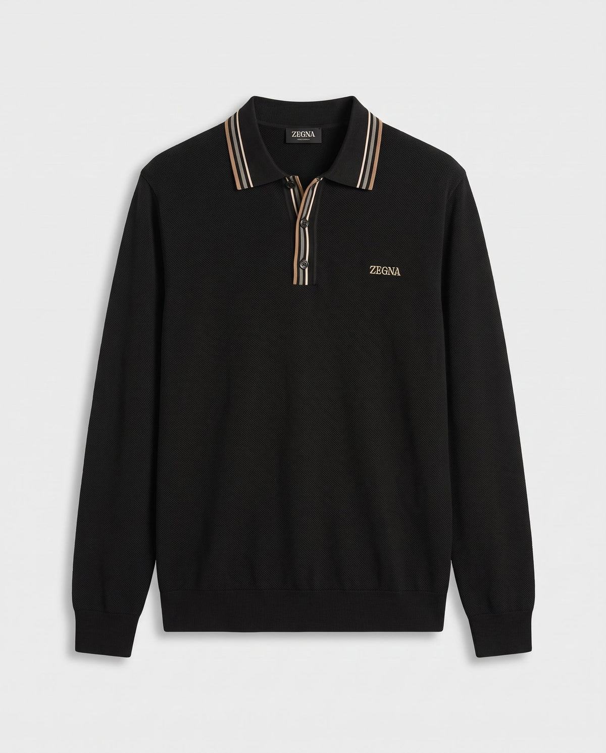 Knitted polo with striped collar in black