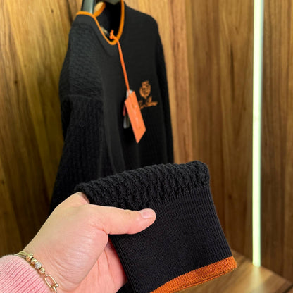 loro piana knitted round with orange neck