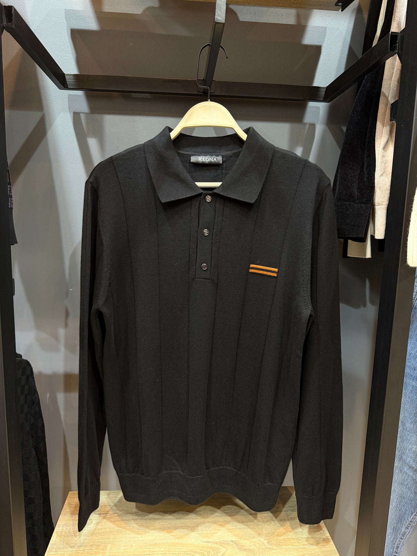zegna polo knitted with orange line