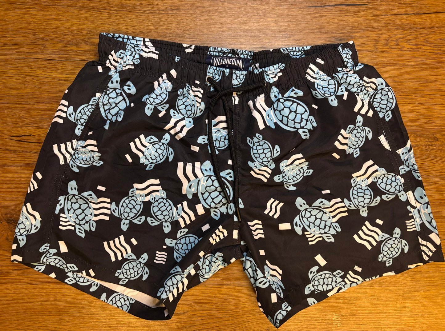 VILEBREQUIN Moorea Swim Shorts - Black & Blue Turtle Print