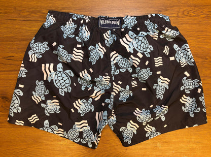 VILEBREQUIN Moorea Swim Shorts - Black & Blue Turtle Print