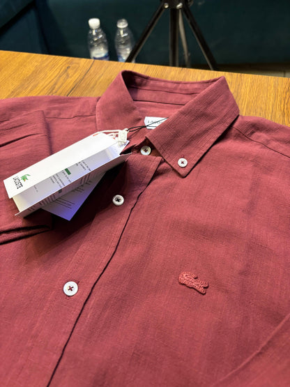 LACOSTE Linen Shirt - Burgundy