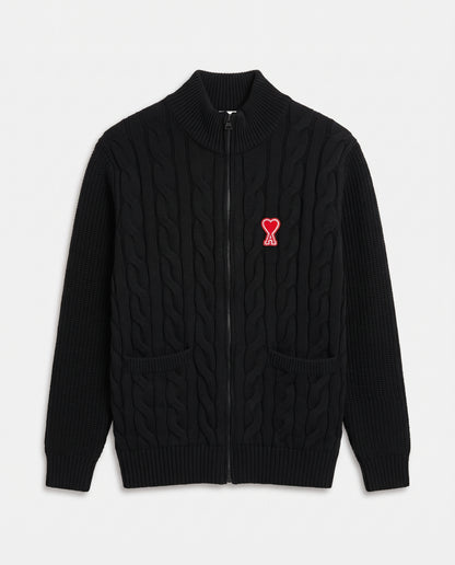 Ami Paris Cable Knit Full-Zip Cardigan