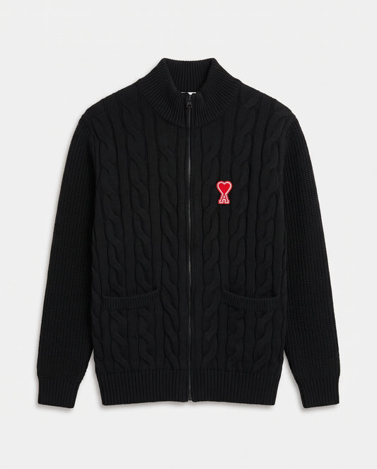 Ami Paris Cable Knit Full-Zip Cardigan