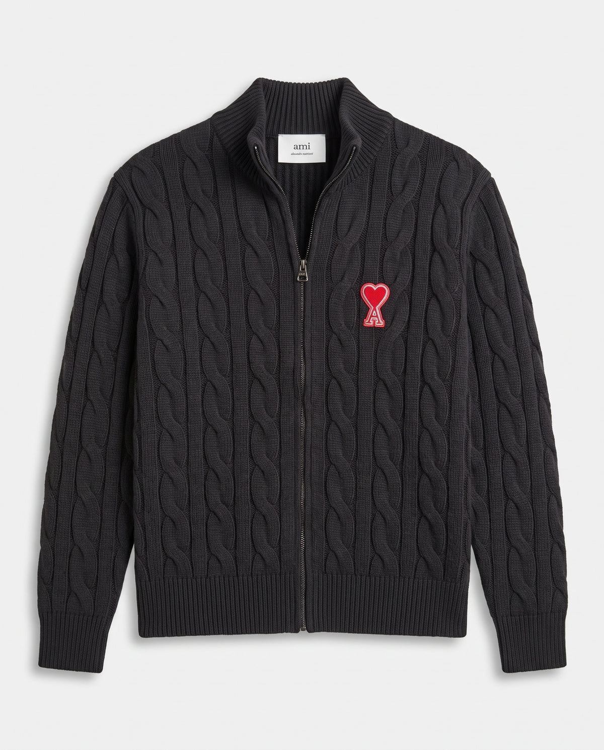 Ami Paris Cable Knit Full-Zip Cardigan