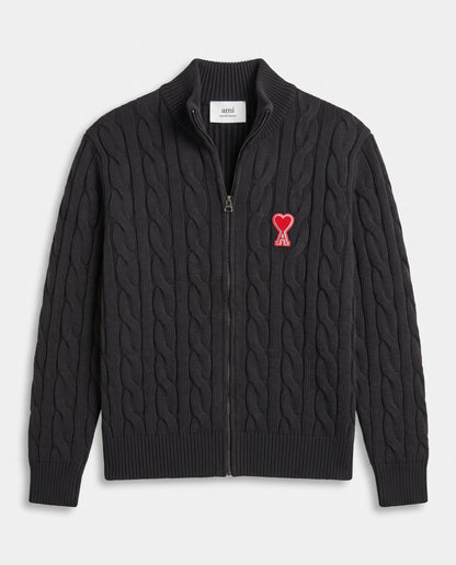 Ami Paris Cable Knit Full-Zip Cardigan