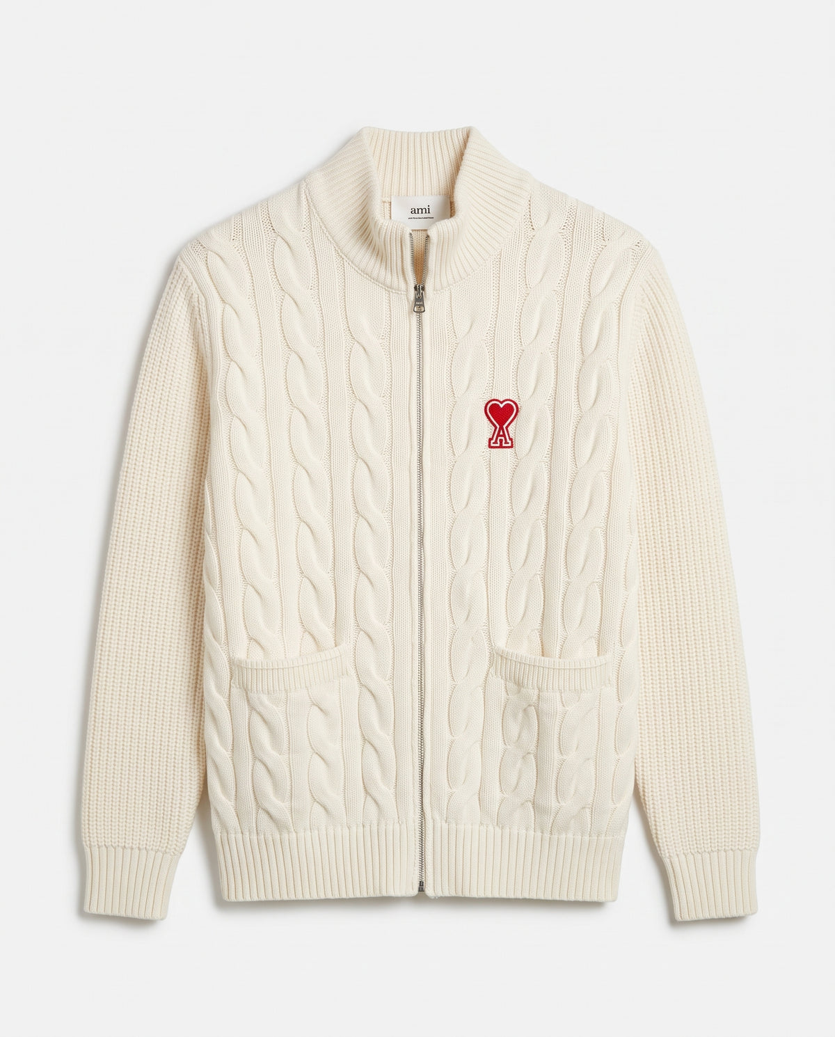 Ami Paris Cable Knit Full-Zip Cardigan