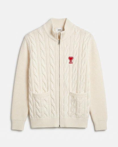 Ami Paris Cable Knit Full-Zip Cardigan