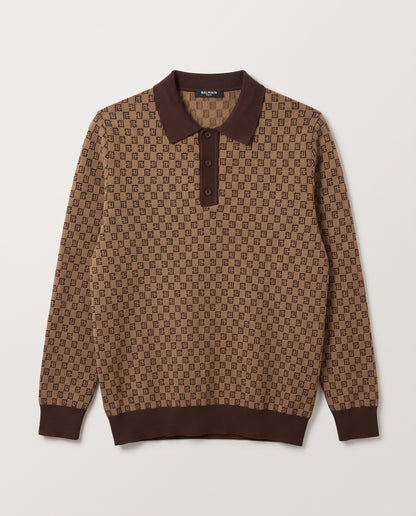 Balmain Monogram Jacquard Knit Polo