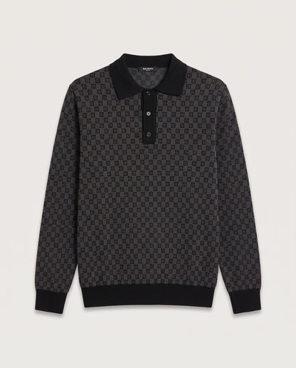 Balmain Monogram Jacquard Knit Polo