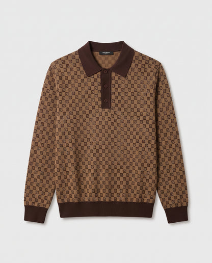 Balmain Monogram Jacquard Knit Polo