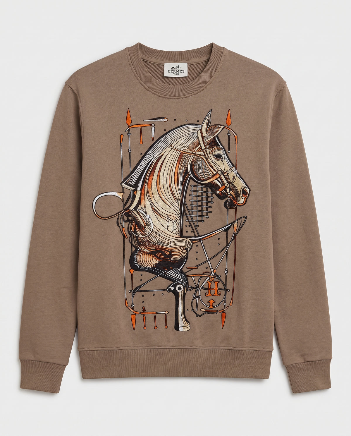 Hermès Embroidered Horse Crewneck Sweatshirt – Camel