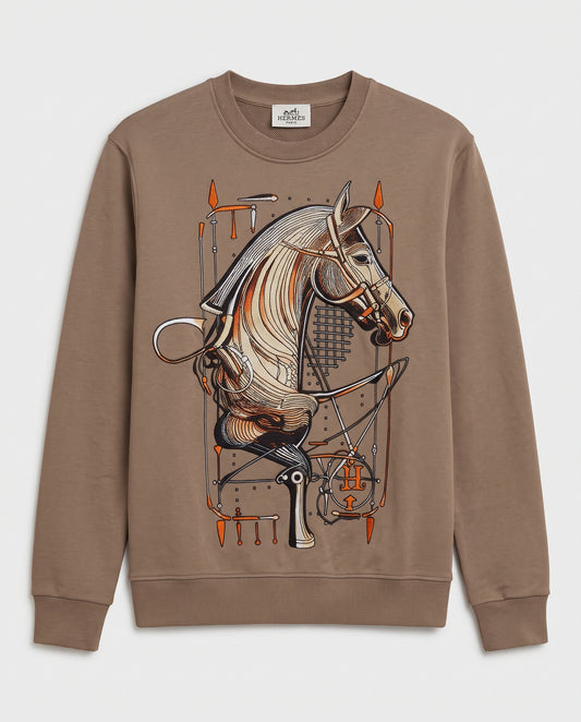 Hermès Embroidered Horse Crewneck Sweatshirt – Camel