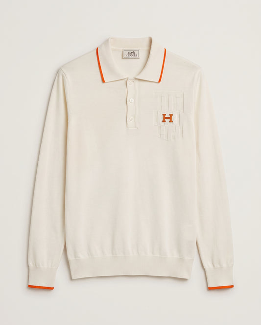 Hermès Contrast-Tipped Knit Polo