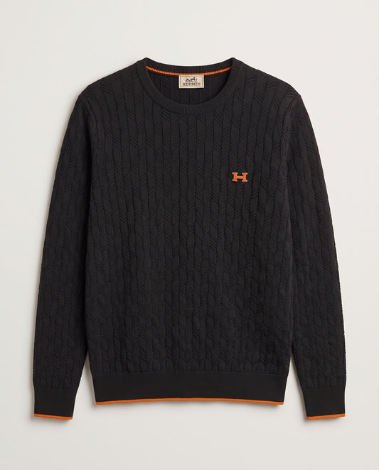 Hermès Cable Knit Crewneck with Contrast Tipping