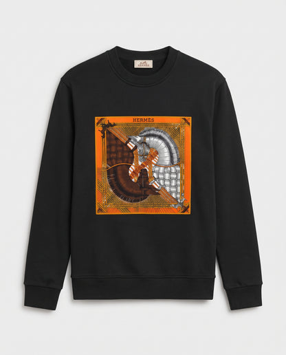 Hermès Equestrian Scarf Print Crewneck Sweatshirt – Black