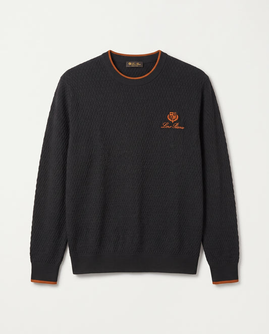 Loro Piana Textured Knit Crewneck with Contrast Tipping