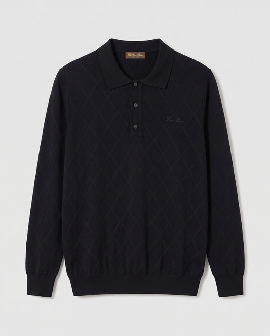 Loro Piana Argyle Textured Knit Polo