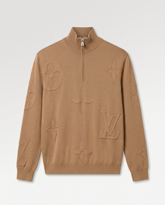 Louis Vuitton Monogram Embossed Knit Quarter-Zip