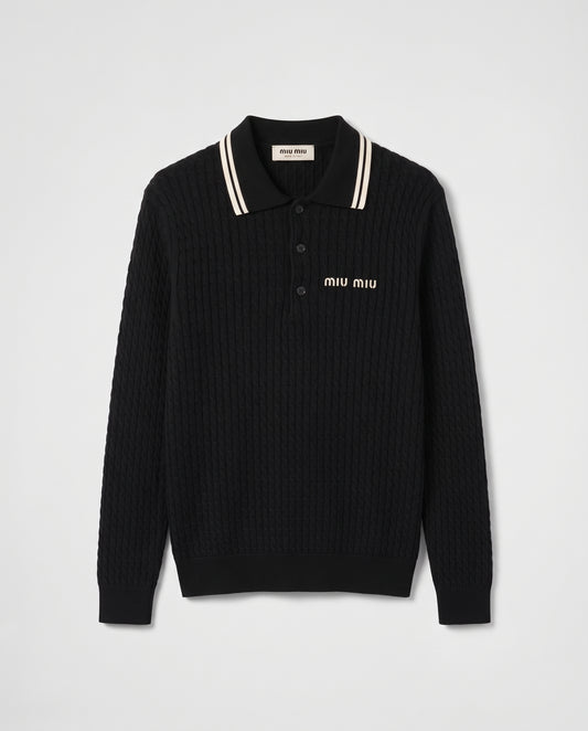 Miu Miu Cable Knit Polo with Contrast Collar