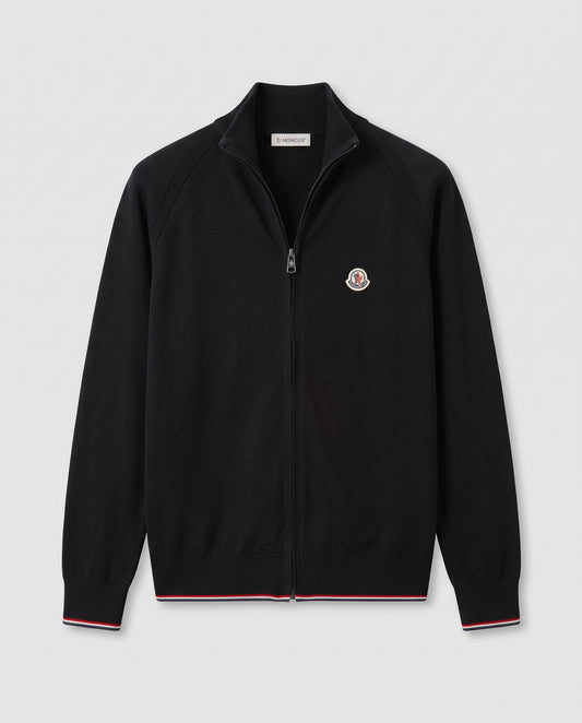 Moncler Full-Zip Knit Cardigan with Tricolor Trim