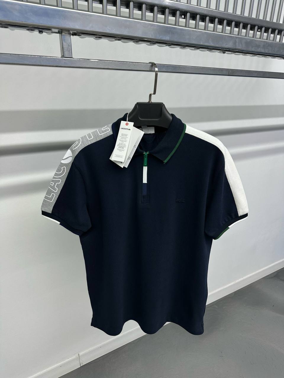LACOSTE Zip Polo – Navy x White