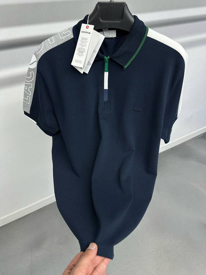LACOSTE Zip Polo – Navy x White