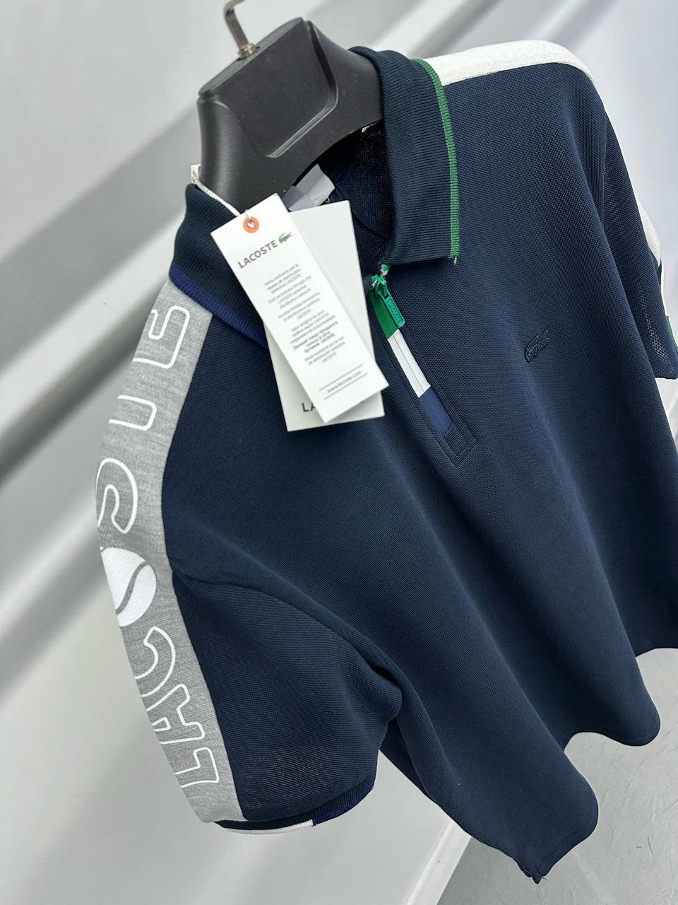 LACOSTE Zip Polo – Navy x White