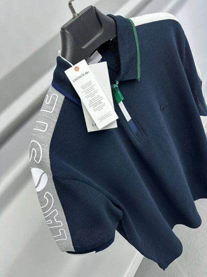 LACOSTE Zip Polo – Navy x White