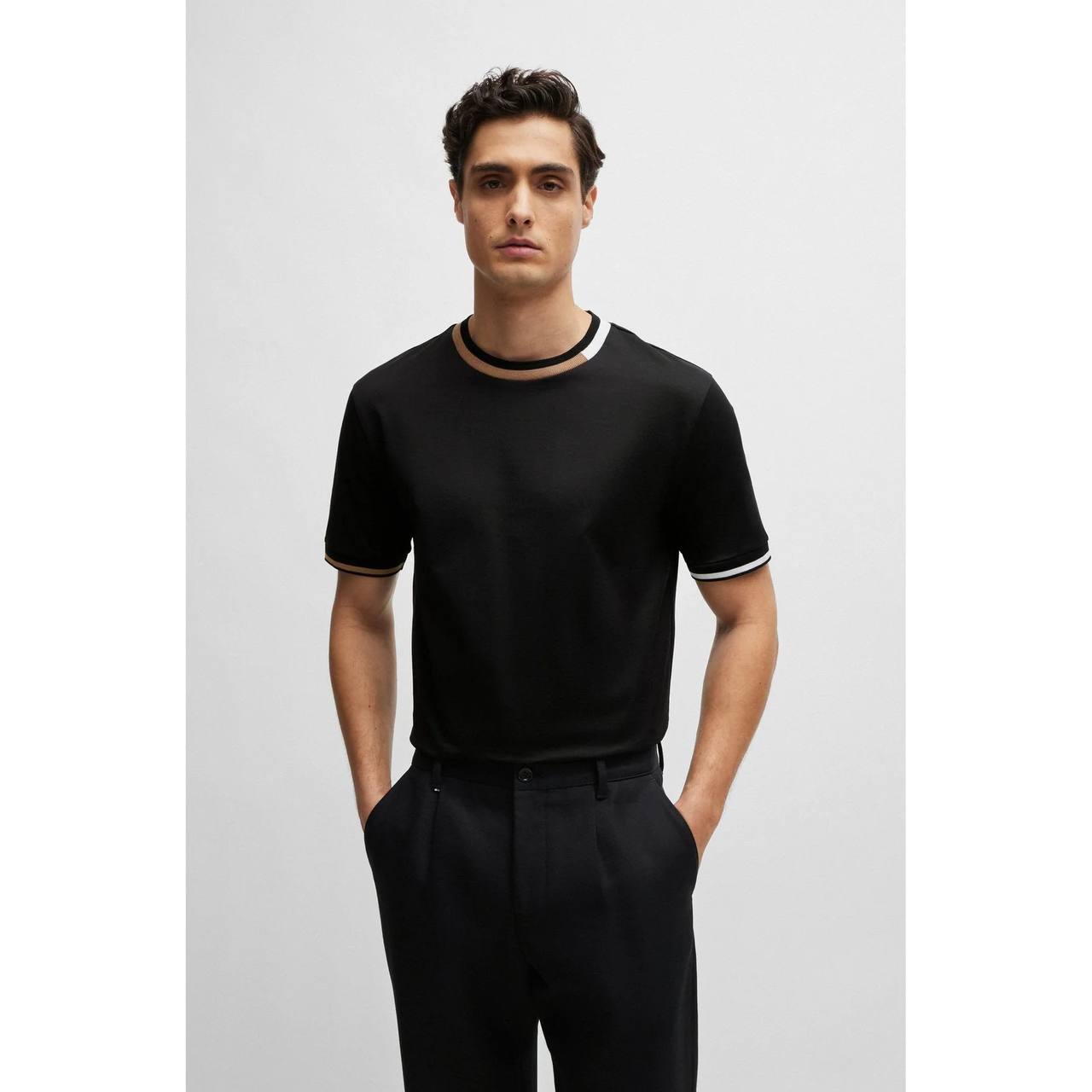 BOSS Contrast Trim T-Shirt - Black