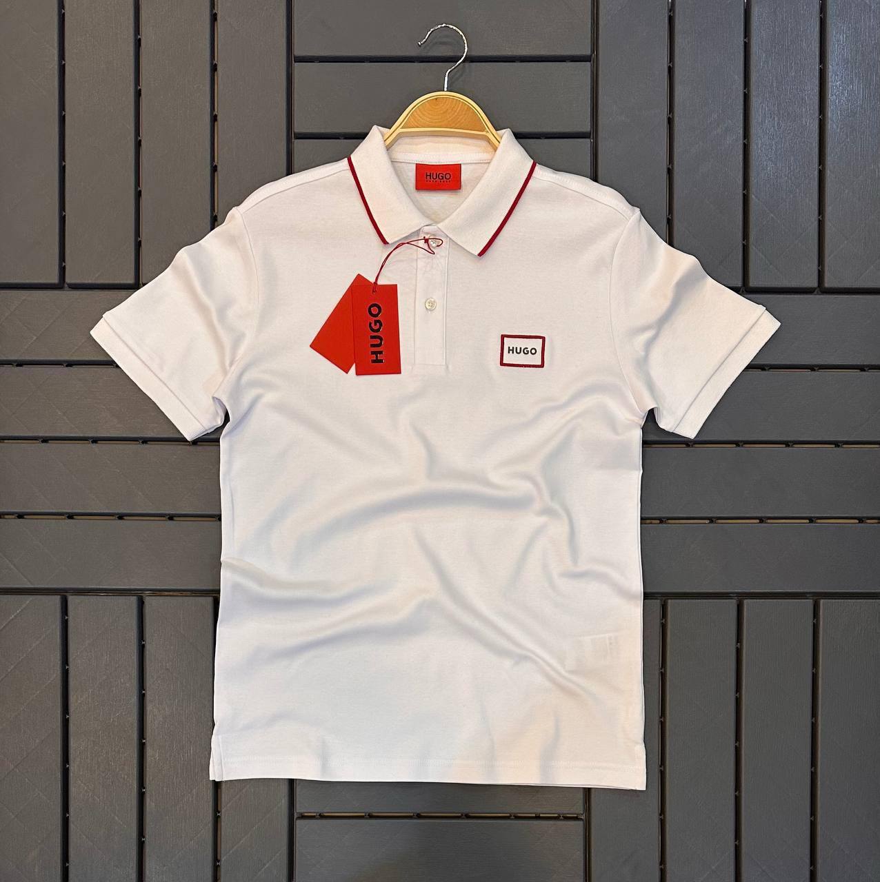 HUGO Polo T-Shirt with Red Piping - White
