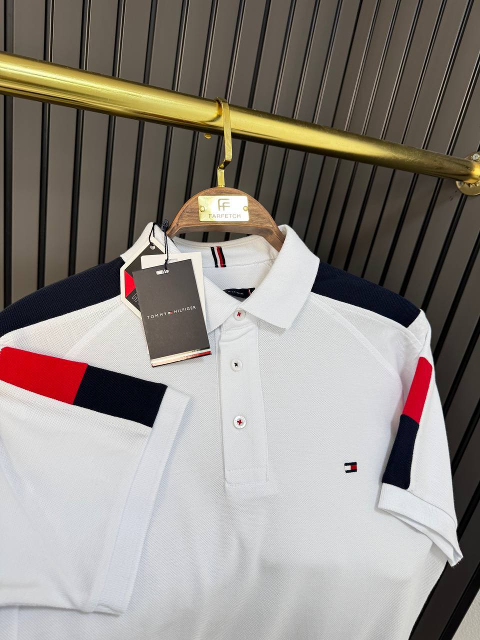 TOMMY HILFIGER White Polo with Color Block Shoulders