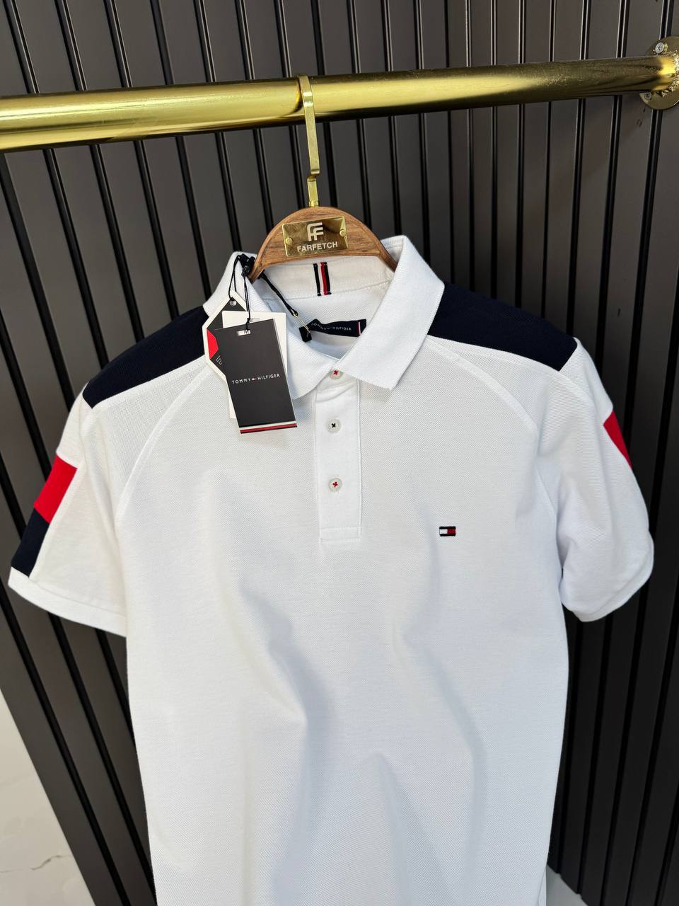 TOMMY HILFIGER White Polo with Color Block Shoulders