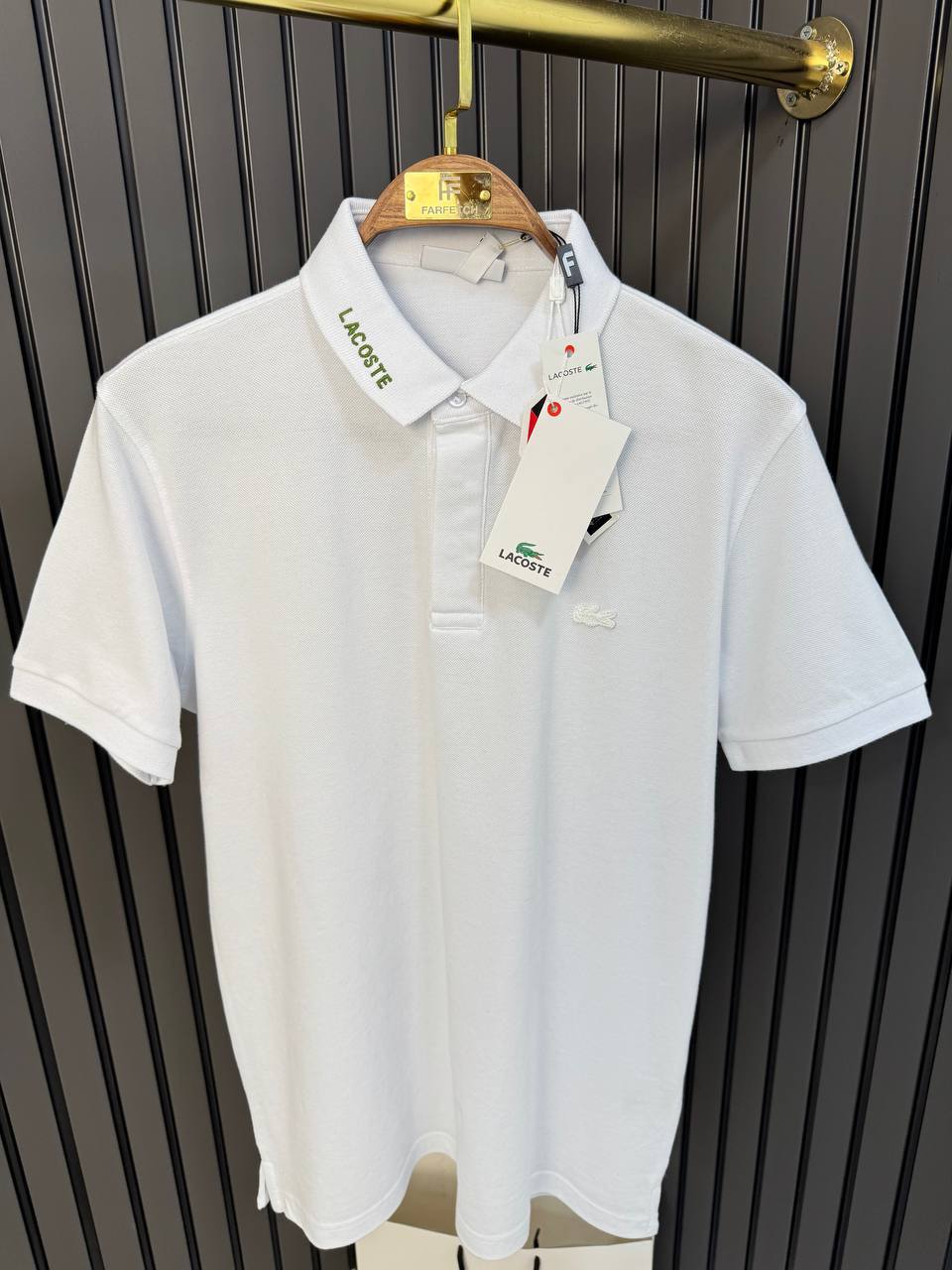 LACOSTE White Polo with Collar Logo
