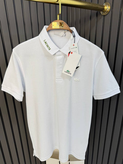 LACOSTE White Polo with Collar Logo