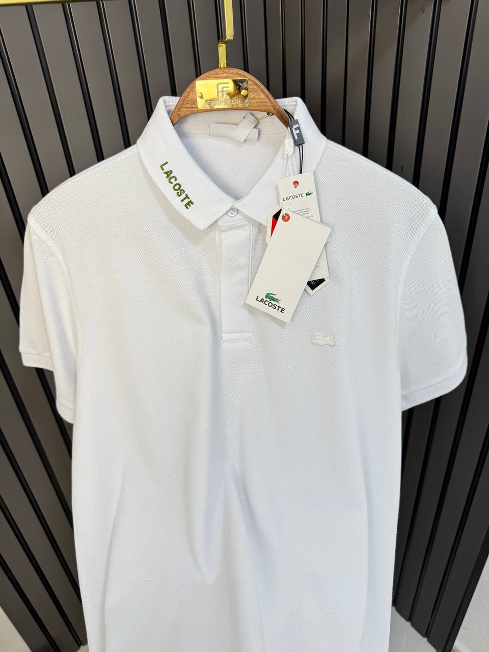 LACOSTE White Polo with Collar Logo