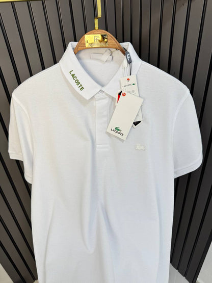 LACOSTE White Polo with Collar Logo