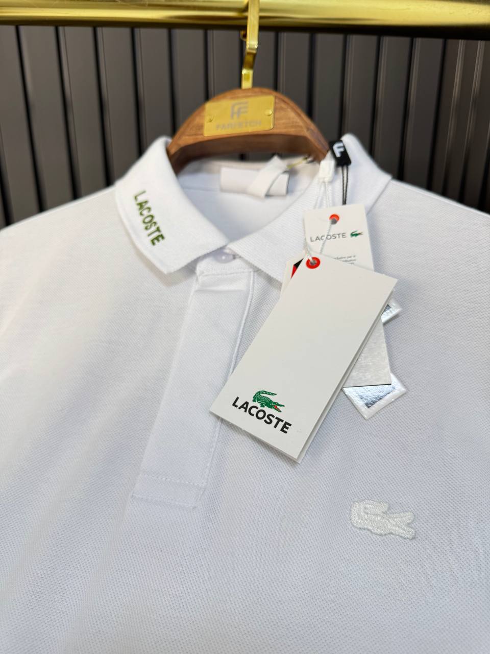 LACOSTE White Polo with Collar Logo