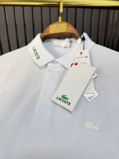 LACOSTE White Polo with Collar Logo