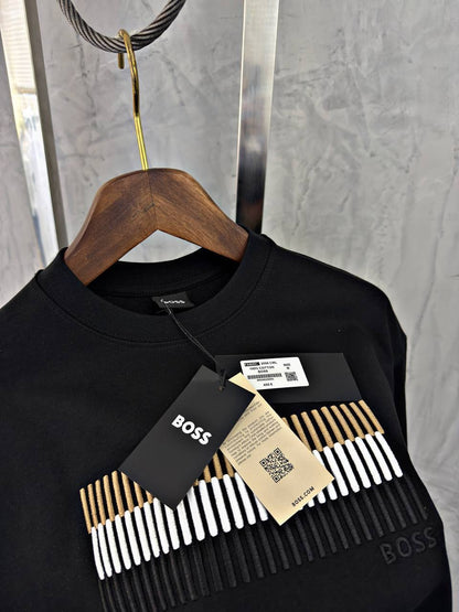 BOSS Black T-Shirt with Gold & White Bar Detail