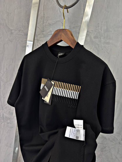 BOSS Black T-Shirt with Gold & White Bar Detail