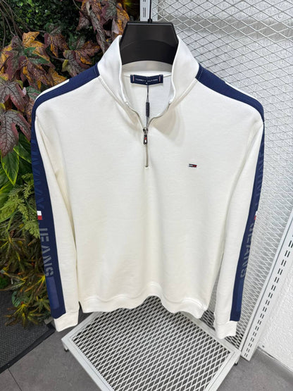 Tommy Hilfiger Half Zip Sweatshirt - White & Navy