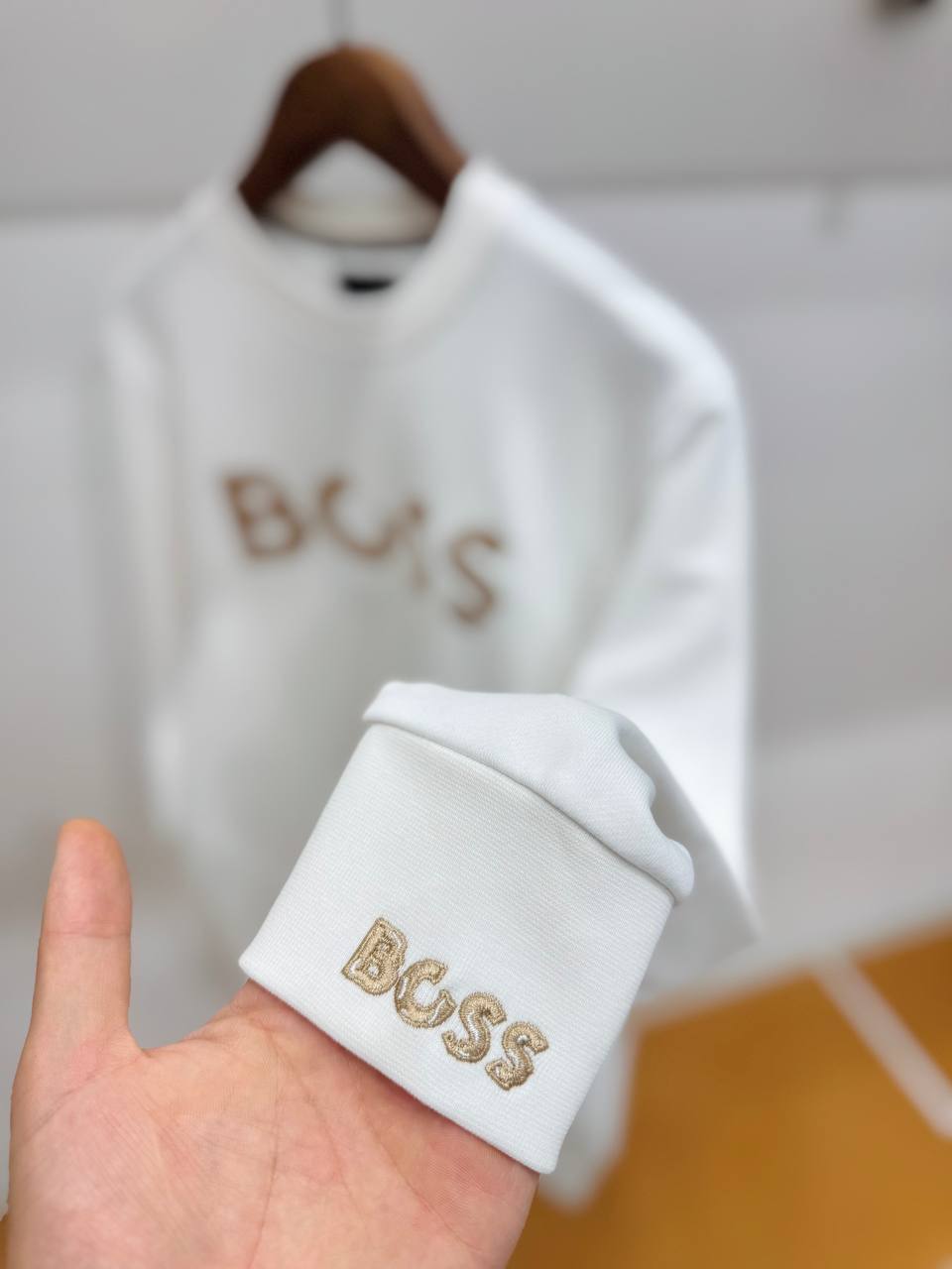 BOSS Embroidered Logo Sweatshirt - White (Gold Stitching)