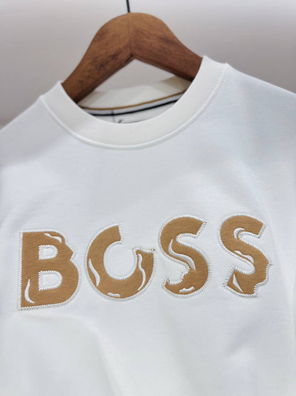 BOSS Embroidered Logo Sweatshirt - White (Gold Stitching)