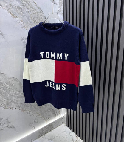 Tommy Jeans Colorblock Knit Sweater - Navy/Red/White