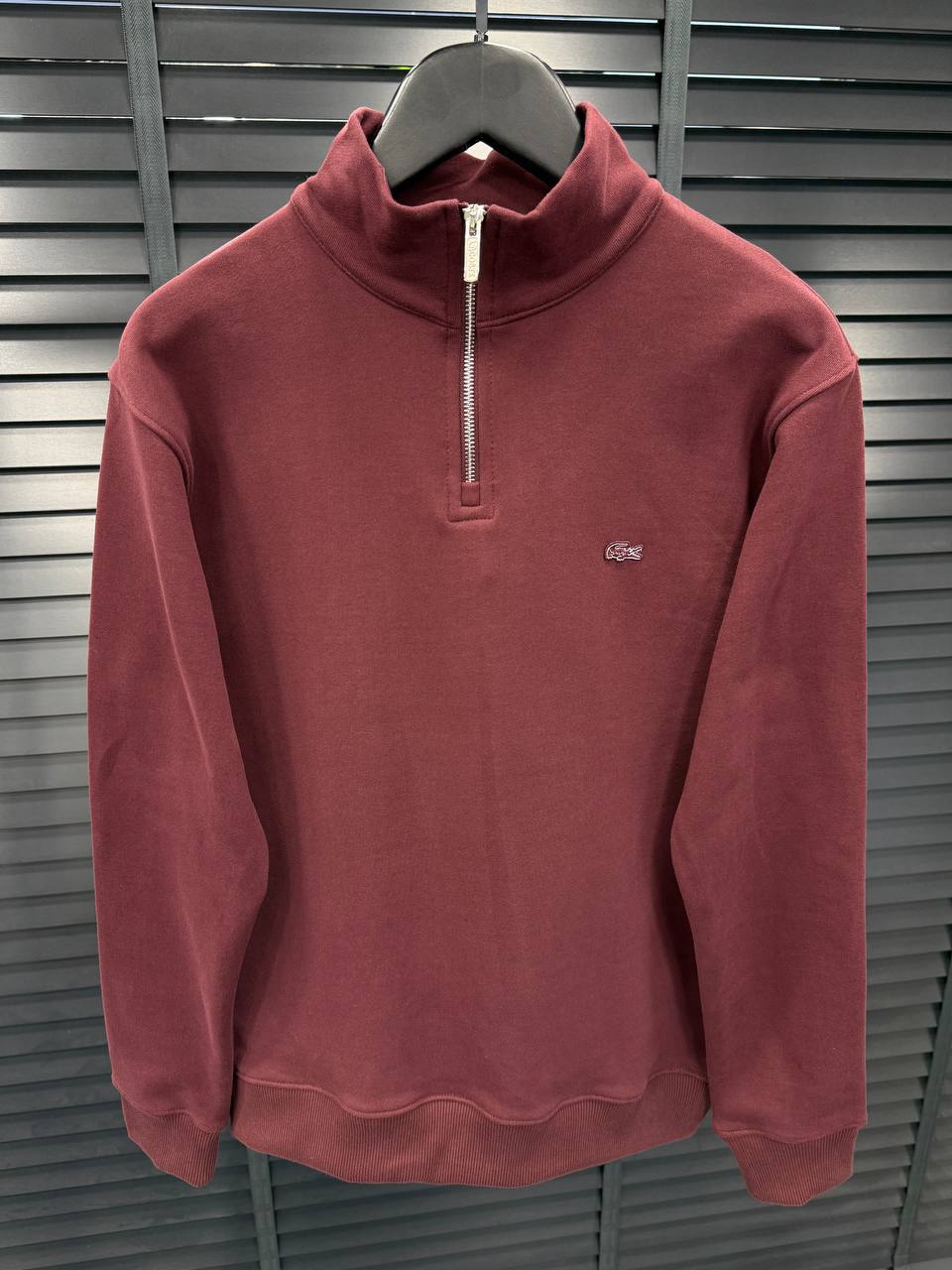 Lacoste Burgundy Quarter-Zip High-Neck Sweatshirt