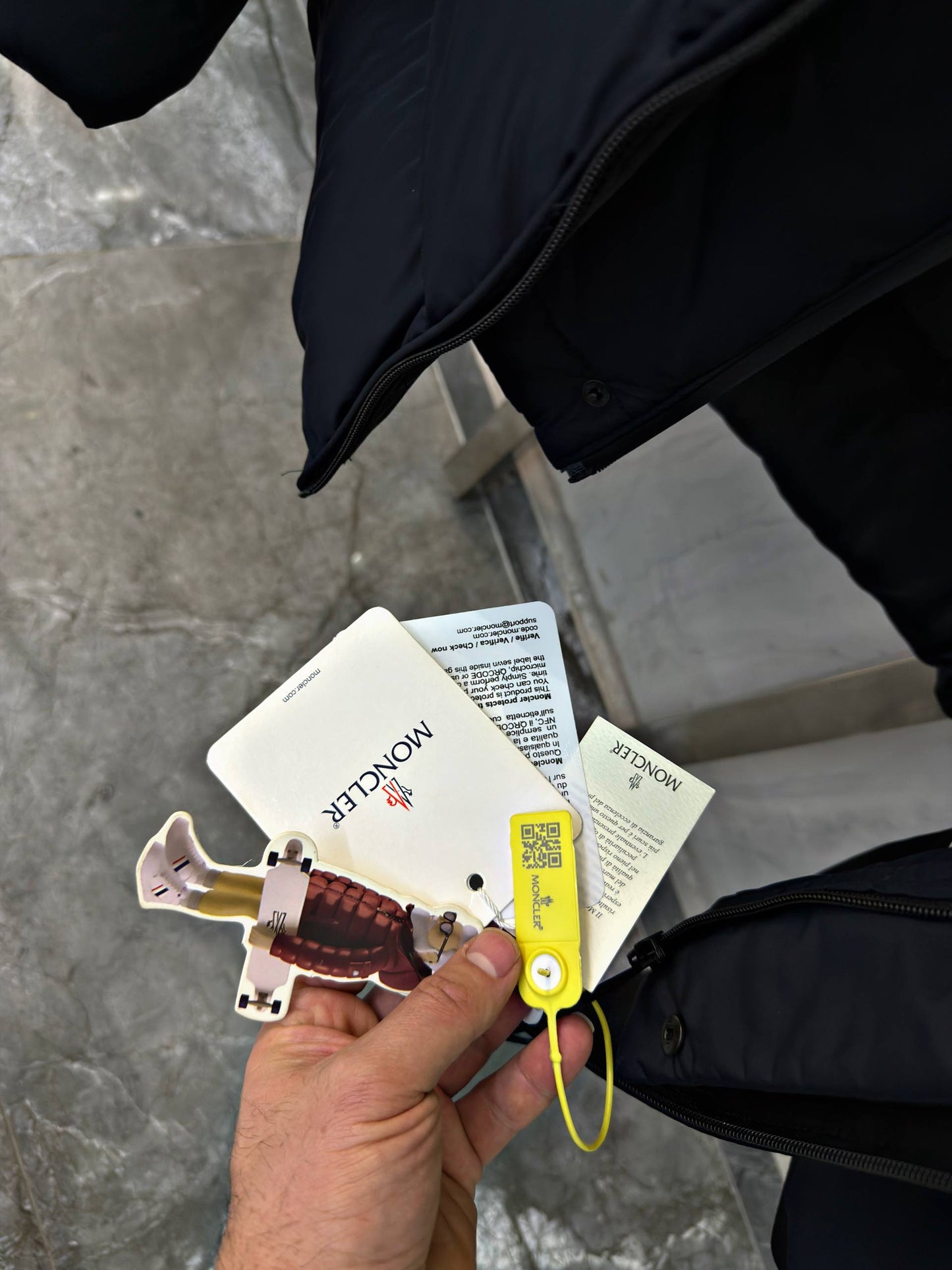 Moncler Navy Blue Down-Filled Puffer Jacket with Logo Hood