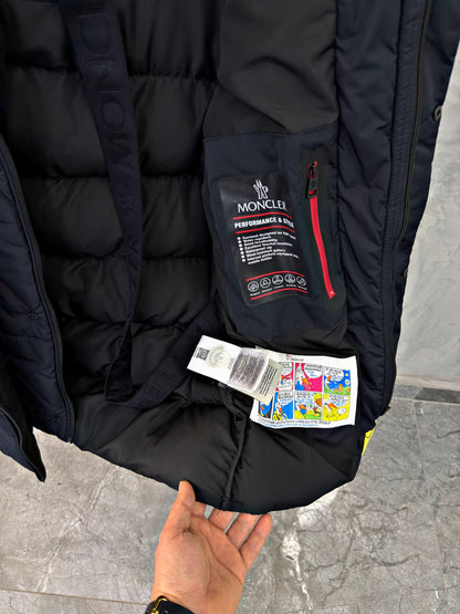 Moncler Navy Blue Down-Filled Puffer Jacket with Logo Hood